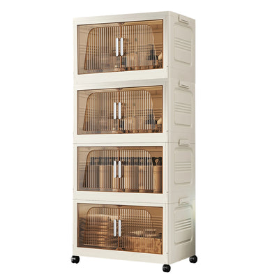 Foldable Storage Box with Clear Door Large Capacity Plastic Storage Bin Living Room Stackable Sundries Storage Box with Wheels