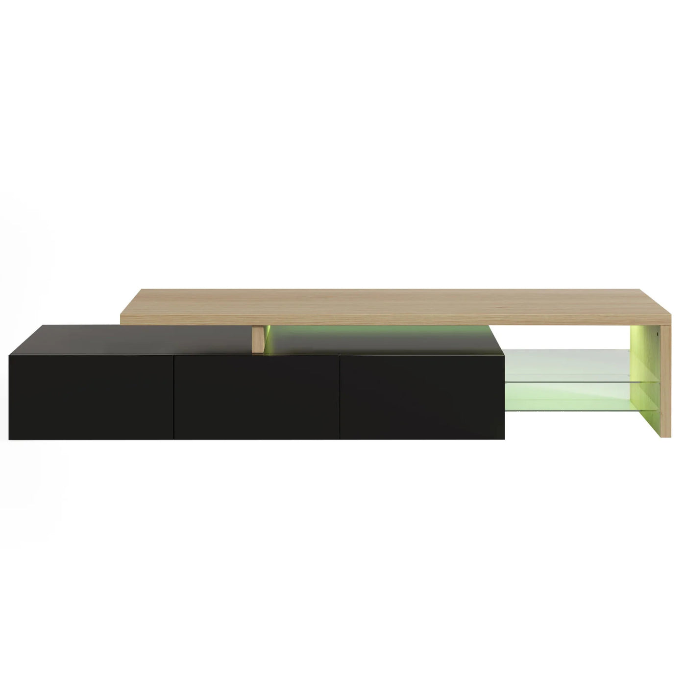TV Cabinet for Living Room,TV Lowboard,Sideboard, with LED,2 Glass Partition,3 Drawers,White High Gloss