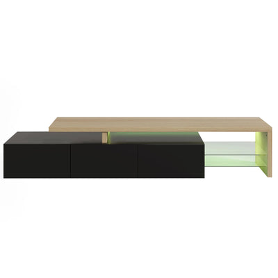 TV Cabinet for Living Room,TV Lowboard,Sideboard, with LED,2 Glass Partition,3 Drawers,White High Gloss