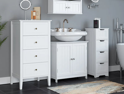 Small Chest of Drawers, Bedroom Storage Cabinet, White Bedside Table, Wooden 50x40x95cm