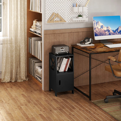 2PCS/SET Modern Nightstand 30x60x30cm Narrow White Bedside Table with 1 Open Compartment Door Cabinet Storage for Bedroom