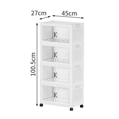 Foldable Storage Box with Clear Door Large Capacity Plastic Storage Bin Living Room Stackable Sundries Storage Box with Wheels
