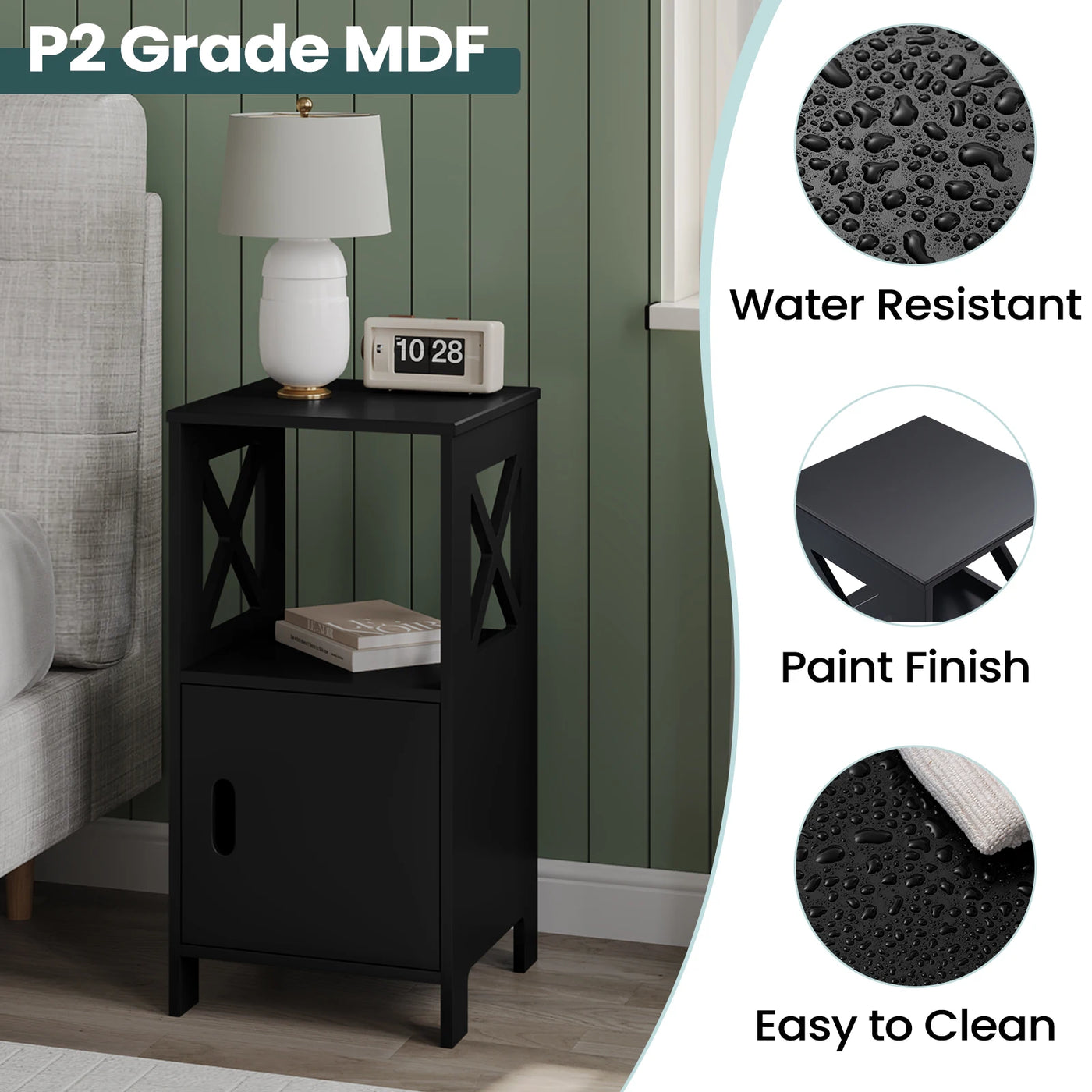 2PCS/SET Modern Nightstand 30x60x30cm Narrow White Bedside Table with 1 Open Compartment Door Cabinet Storage for Bedroom