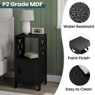 2PCS/SET Modern Nightstand 30x60x30cm Narrow White Bedside Table with 1 Open Compartment Door Cabinet Storage for Bedroom
