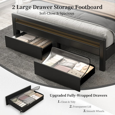 SIBEDS Queen Bed Frame with Bookcase Headboard, 2 Drawers, 52" LED, Charging Station, Tufted Linen Upholstery, Dark Grey