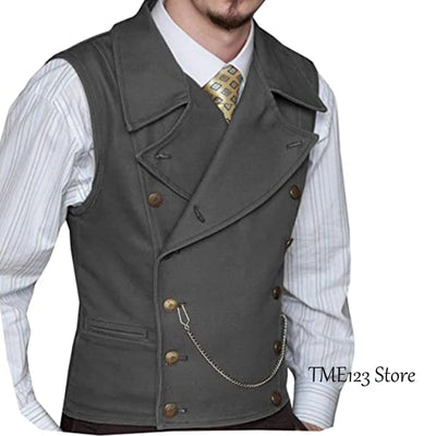 Men's Woolen Suit Vest Retro Slim Fit Double Breasted Vests Victorian Style Best Man Wedding Clothing Chaleco Hombre