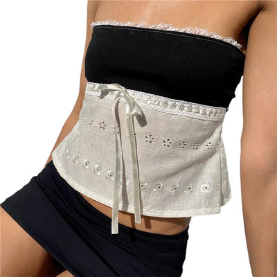 Xingqing y2k Off Shoulder Top Women Fairy Grunge Clothes Summer Sleeveless Lace Trim Patchwork Strapless Tshirt 2000s Streetwear
