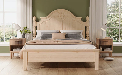 Rosahqnda Bedside Table 2 Set Boho Bedside Table with Open Shelves and Drawer Natural Wood side table table Bedside Table