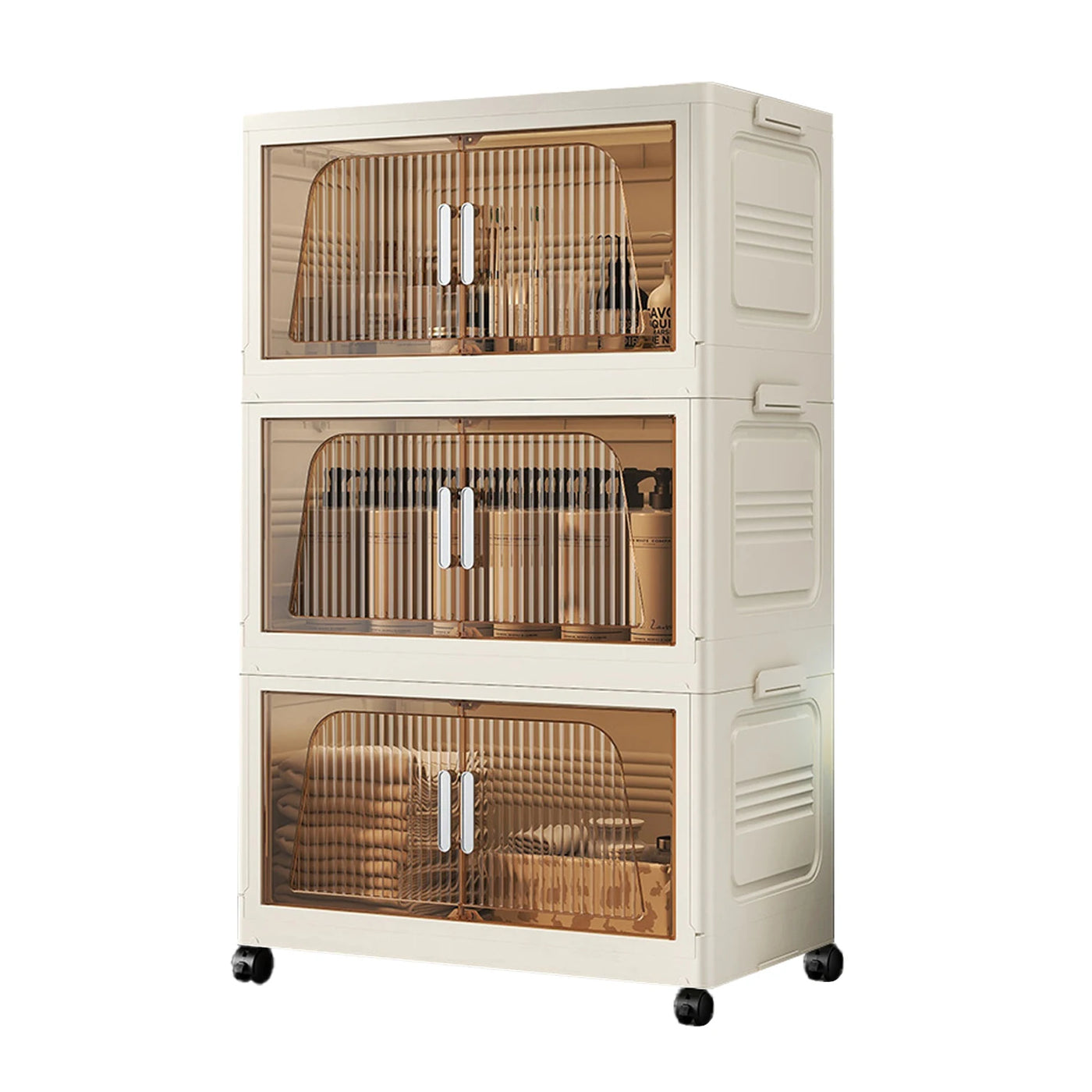 Foldable Storage Box with Clear Door Large Capacity Plastic Storage Bin Living Room Stackable Sundries Storage Box with Wheels