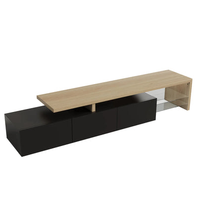TV Cabinet for Living Room,TV Lowboard,Sideboard, with LED,2 Glass Partition,3 Drawers,White High Gloss