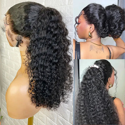 250 Density Invisible Strap 360 Full HD Lace Glueless Wig Deep Wave Frontal Wig 30 Inch Water Wave Lace Front Wigs Human Hair
