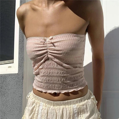 Xingqing y2k Off Shoulder Top Women Fairy Grunge Clothes Summer Sleeveless Lace Trim Patchwork Strapless Tshirt 2000s Streetwear