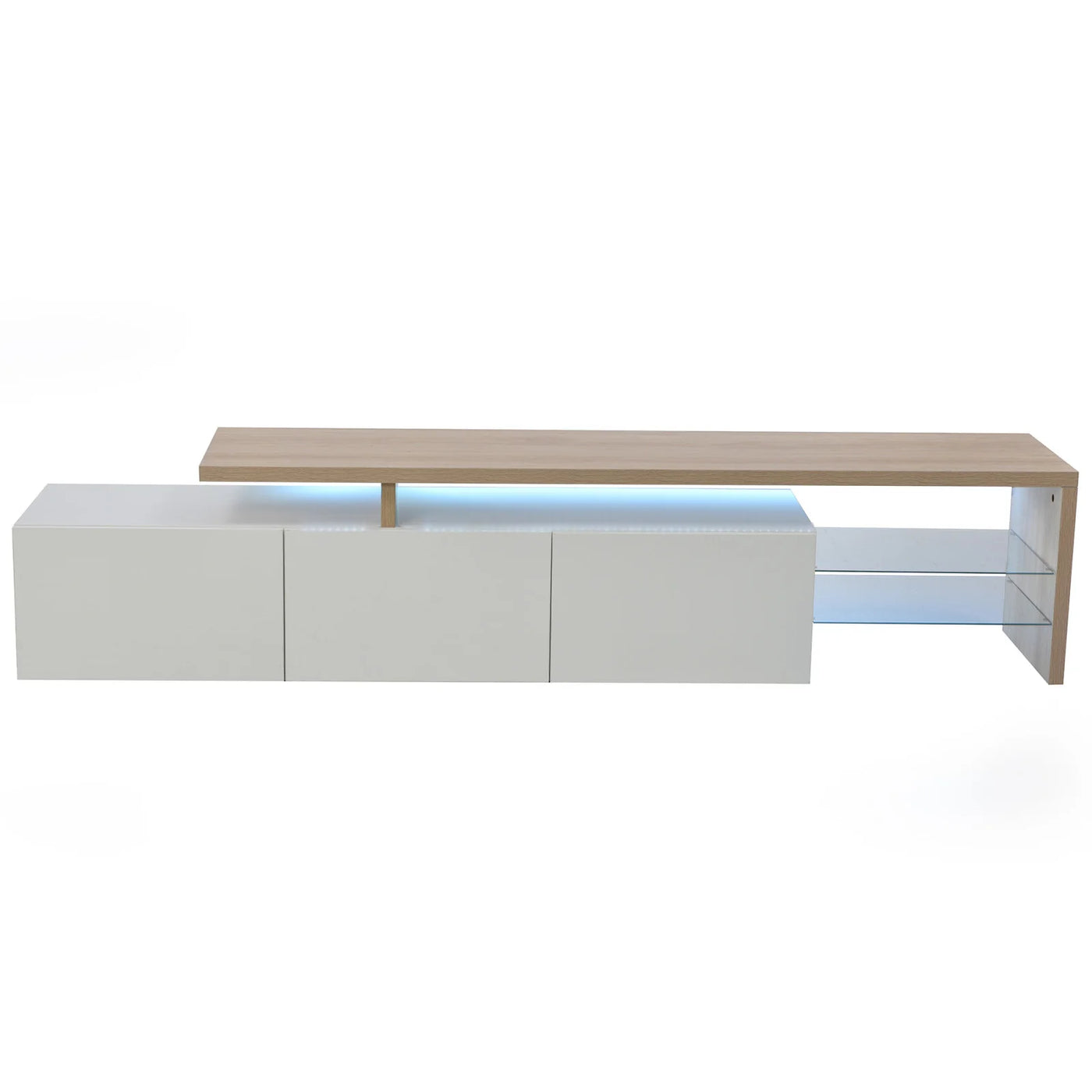 TV Cabinet for Living Room,TV Lowboard,Sideboard, with LED,2 Glass Partition,3 Drawers,White High Gloss