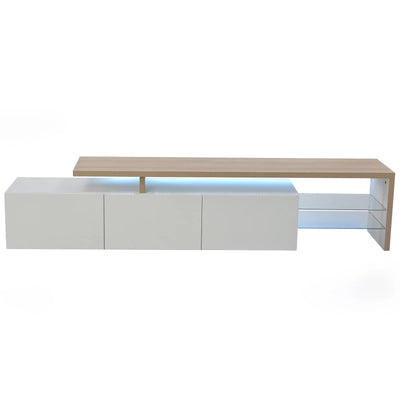 TV Cabinet for Living Room,TV Lowboard,Sideboard, with LED,2 Glass Partition,3 Drawers,White High Gloss