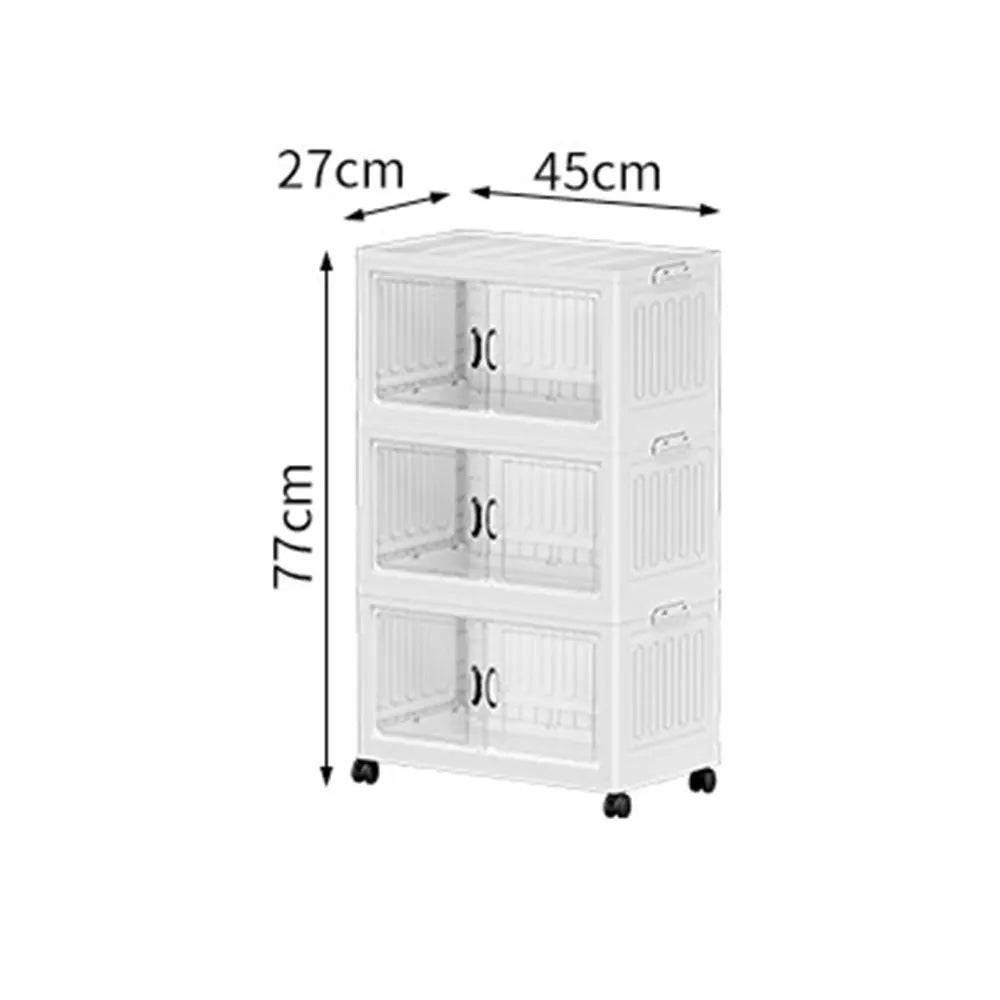 Foldable Storage Box with Clear Door Large Capacity Plastic Storage Bin Living Room Stackable Sundries Storage Box with Wheels