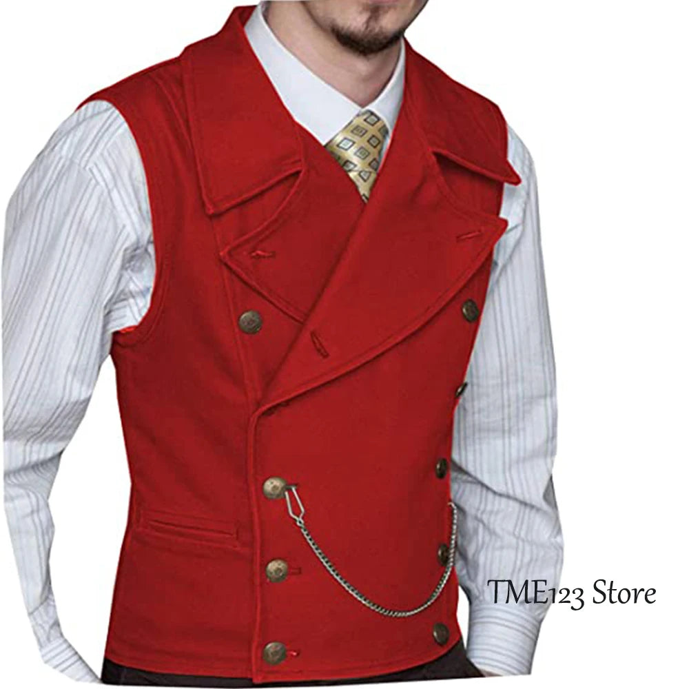 Men's Woolen Suit Vest Retro Slim Fit Double Breasted Vests Victorian Style Best Man Wedding Clothing Chaleco Hombre