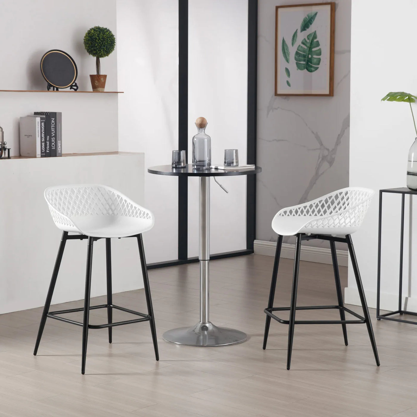 2PCS/CET Plastic Bar Stools Counter Stool with Hollow Backrest  Footrest  High Kitchen Stool for Dining Room  Bar Outdoor Patio