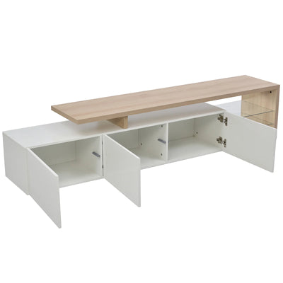 TV Cabinet for Living Room,TV Lowboard,Sideboard, with LED,2 Glass Partition,3 Drawers,White High Gloss
