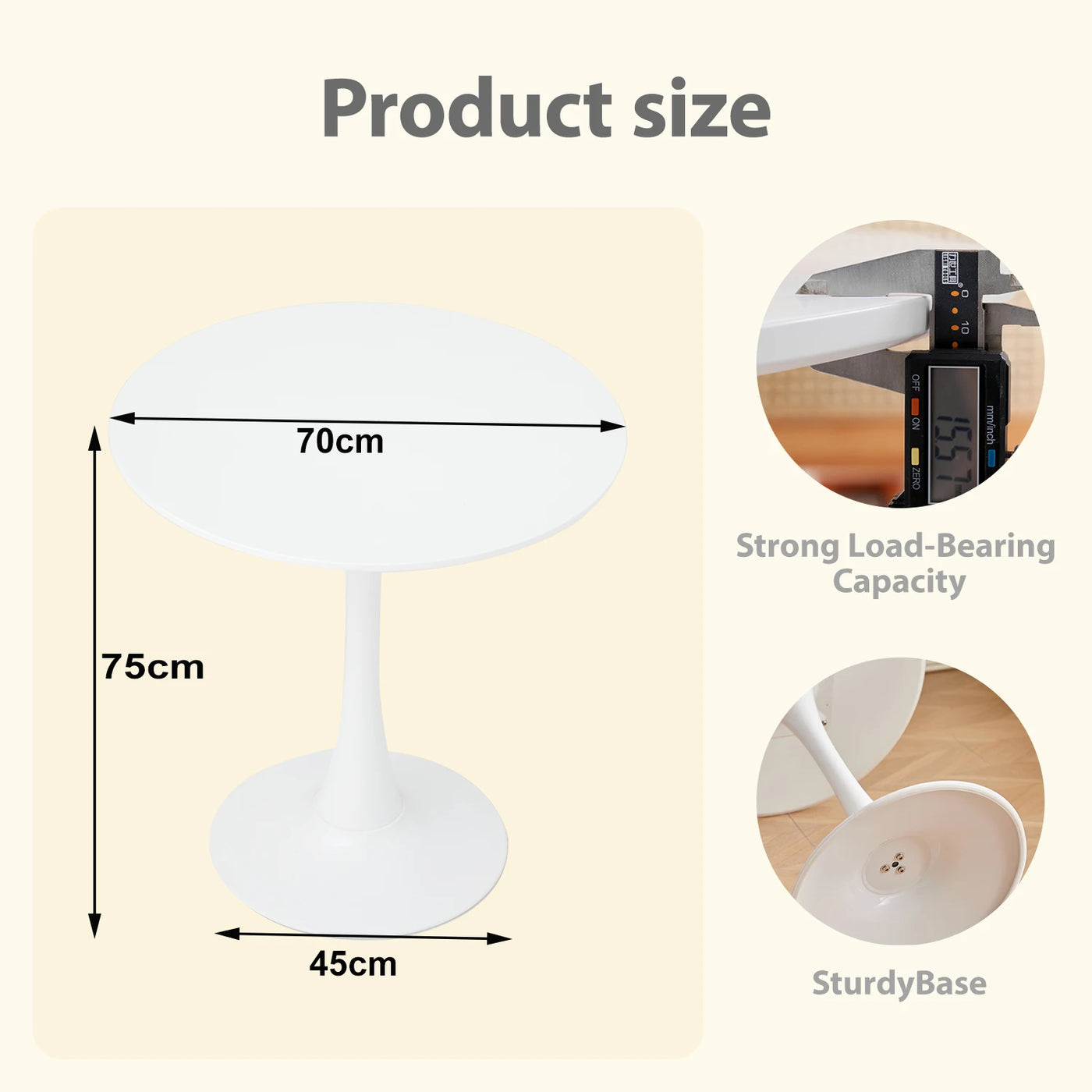 Round Dining Table Elegant White Nordic Tulip Top Dining Table Round Versatile Table Kitchen Coffee Balcony WHite/Black 70cm