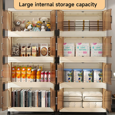 Foldable Storage Box with Clear Door Large Capacity Plastic Storage Bin Living Room Stackable Sundries Storage Box with Wheels