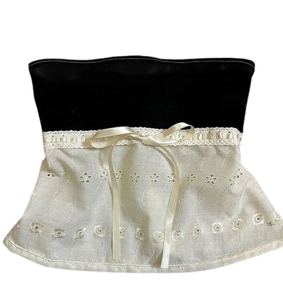 Xingqing y2k Off Shoulder Top Women Fairy Grunge Clothes Summer Sleeveless Lace Trim Patchwork Strapless Tshirt 2000s Streetwear