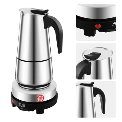 9-Cup Espresso Maker Moka Pot Coffee Infusing w/Electric Stove Stainless 450ml
