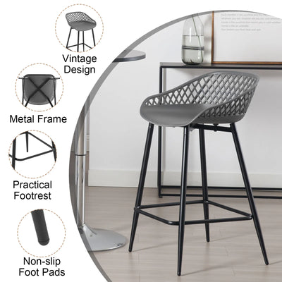 2PCS/CET Plastic Bar Stools Counter Stool with Hollow Backrest  Footrest  High Kitchen Stool for Dining Room  Bar Outdoor Patio