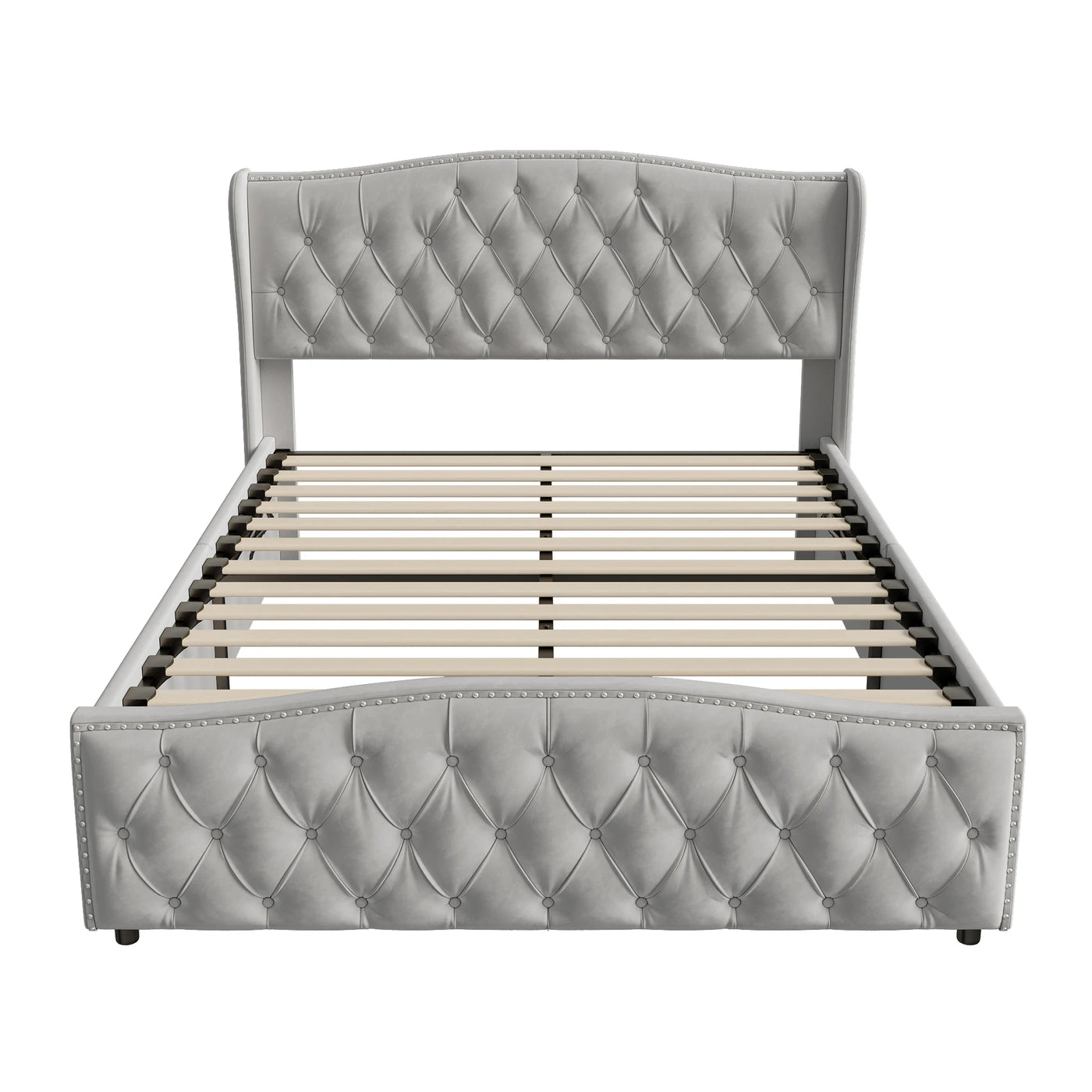 Upholstered Bed, Hydraulic Bed In Modern Style, 140/160 X 200 Cm, Gray Flannel Rivet. Double Bed Without Mattress