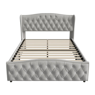 Upholstered Bed, Hydraulic Bed In Modern Style, 140/160 X 200 Cm, Gray Flannel Rivet. Double Bed Without Mattress