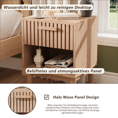 Rosahqnda Bedside Table 2 Set Boho Bedside Table with Open Shelves and Drawer Natural Wood side table table Bedside Table