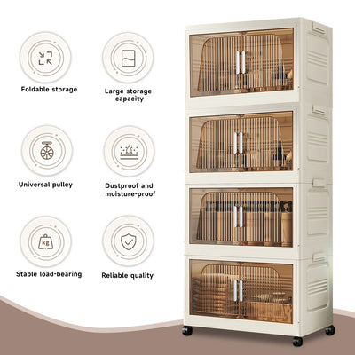 Foldable Storage Box with Clear Door Large Capacity Plastic Storage Bin Living Room Stackable Sundries Storage Box with Wheels