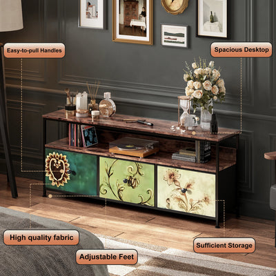 108×30×57cm TV Cabinet, Sideboard with 3 Storage Fabric Drawers and Open Shelves, with LED Lighting and Height-adjustable Feet