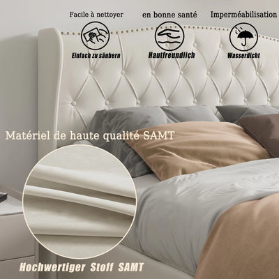 Upholstered Bed, Hydraulic Bed In Modern Style, 140/160 X 200 Cm, Gray Flannel Rivet. Double Bed Without Mattress