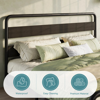 HOOMIC Metal Bed Frame with Curved Wooden Headboard & Footboard, Heavy-Duty Platform Bed with Ample Under-Bed Storage Allewie