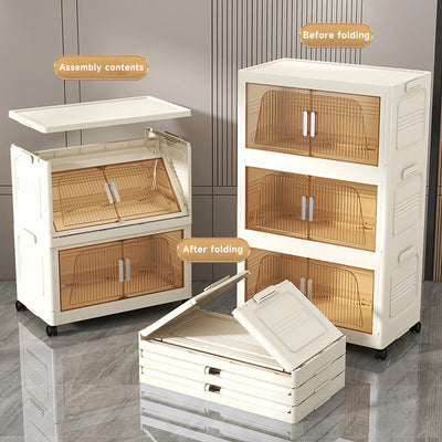 Foldable Storage Box with Clear Door Large Capacity Plastic Storage Bin Living Room Stackable Sundries Storage Box with Wheels