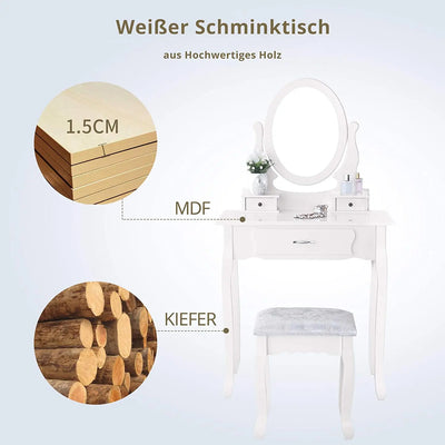 Vanity Desk with Mirror, White Makeup Desk, Vanity Desk with 3 Drawers for Bedroom