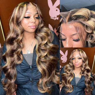 200 Density 30 32Inch 13x6 HD Lace Frontal Wig Body Wave Human Hair 427 Highlight Ombre 13x5 13x4 Lace Front Wig Brazilian Brown