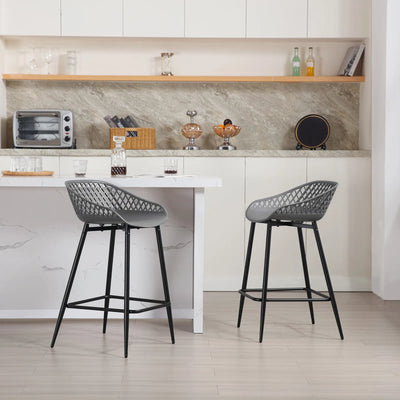 2PCS/CET Plastic Bar Stools Counter Stool with Hollow Backrest  Footrest  High Kitchen Stool for Dining Room  Bar Outdoor Patio