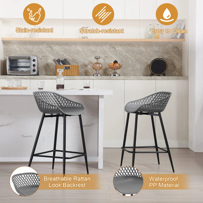 2PCS/CET Plastic Bar Stools Counter Stool with Hollow Backrest  Footrest  High Kitchen Stool for Dining Room  Bar Outdoor Patio