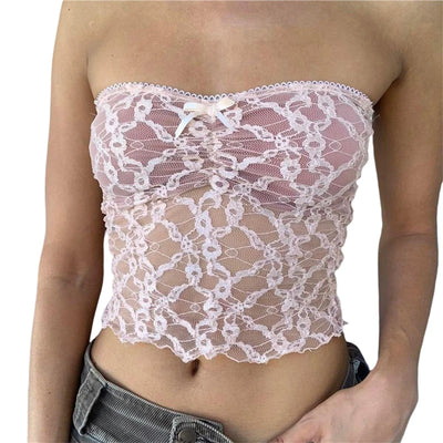 Xingqing y2k Off Shoulder Top Women Fairy Grunge Clothes Summer Sleeveless Lace Trim Patchwork Strapless Tshirt 2000s Streetwear