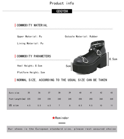 Gdgydh Gothic Lolita Shoes Platform Mary Janes for Women Round Head Thick Heel Cross Bandage Heart Buckle Kawaii Shoes Cosplay