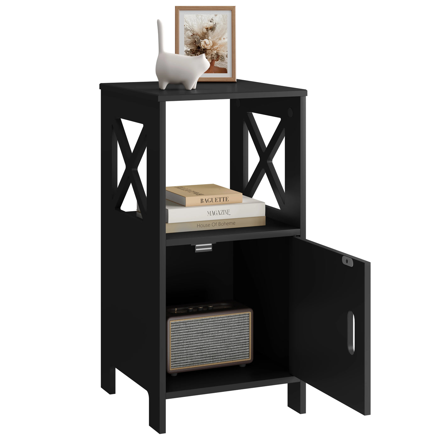 2PCS/SET Modern Nightstand 30x60x30cm Narrow White Bedside Table with 1 Open Compartment Door Cabinet Storage for Bedroom