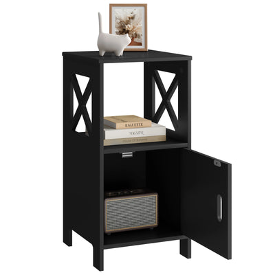 2PCS/SET Modern Nightstand 30x60x30cm Narrow White Bedside Table with 1 Open Compartment Door Cabinet Storage for Bedroom