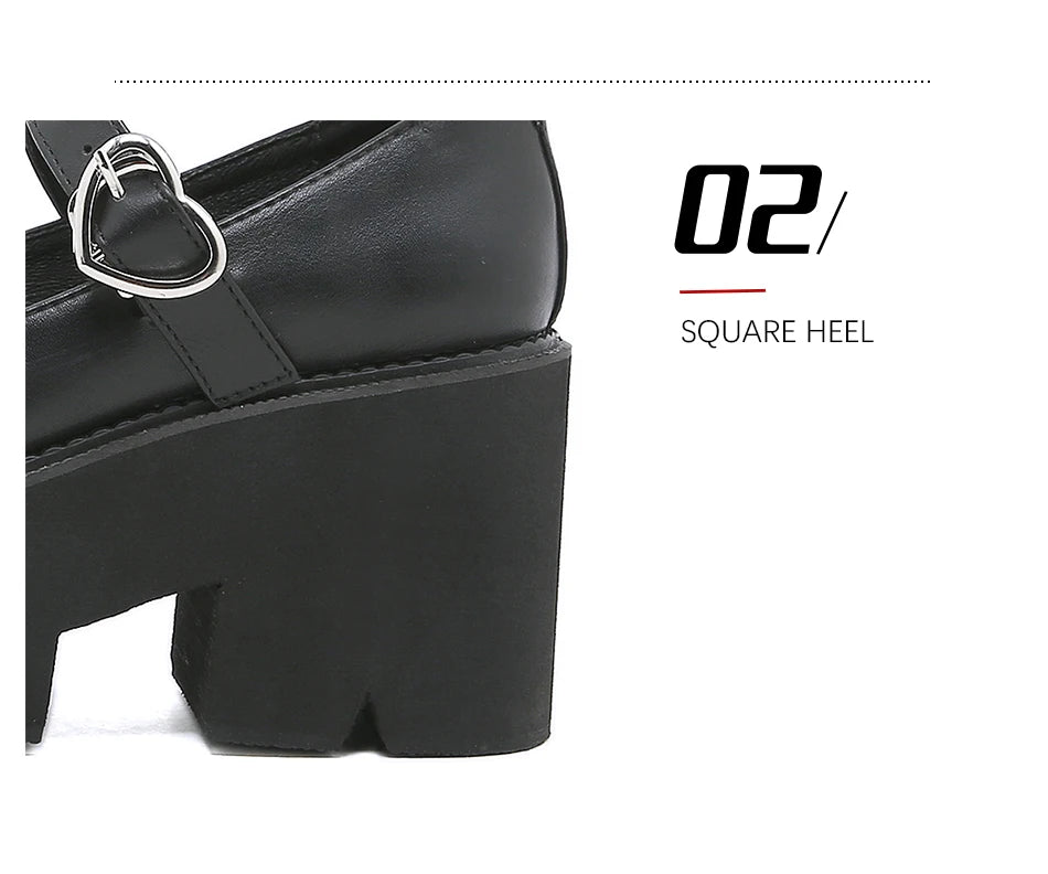Gdgydh Gothic Lolita Shoes Platform Mary Janes for Women Round Head Thick Heel Cross Bandage Heart Buckle Kawaii Shoes Cosplay