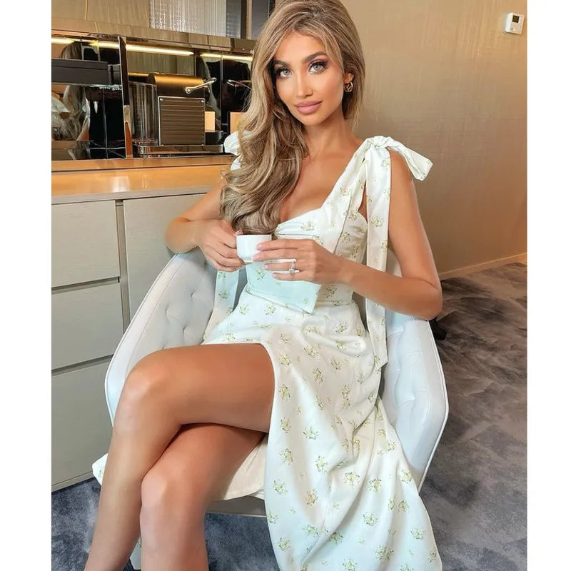 Josiaoprah Holiday floral dress lace up women's summer sundress A-line Spaghetti Strap dress Prairie chic ladies vestidos