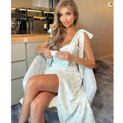 Josiaoprah Holiday floral dress lace up women's summer sundress A-line Spaghetti Strap dress Prairie chic ladies vestidos