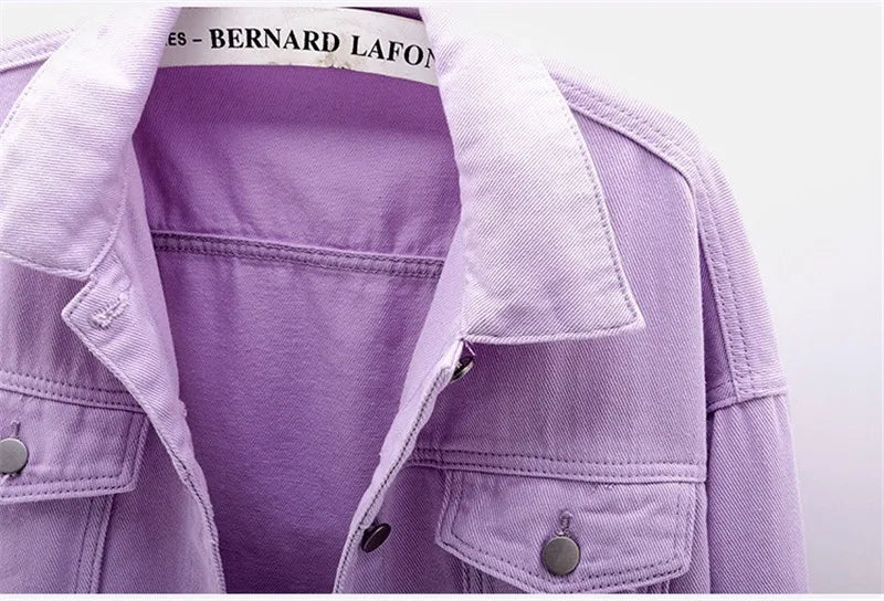 Women's Denim Jacket Spring Autumn Short Coat Pink Jean Jackets Casual Tops Purple Yellow White Loose Tops Lady Outerwear KW02