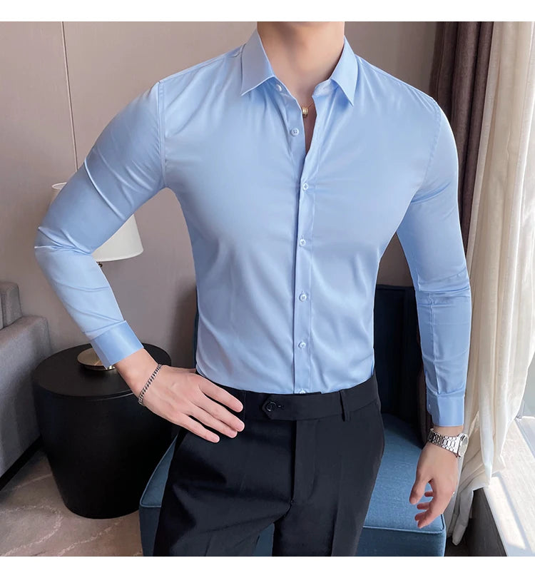 Shirts For Men Clothing Korean Luxury Long Sleeve Men's Social Shirts Simple All Match Casual Slim Fit Formal Work Wear Big Size
