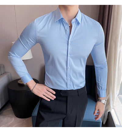 Shirts For Men Clothing Korean Luxury Long Sleeve Men's Social Shirts Simple All Match Casual Slim Fit Formal Work Wear Big Size