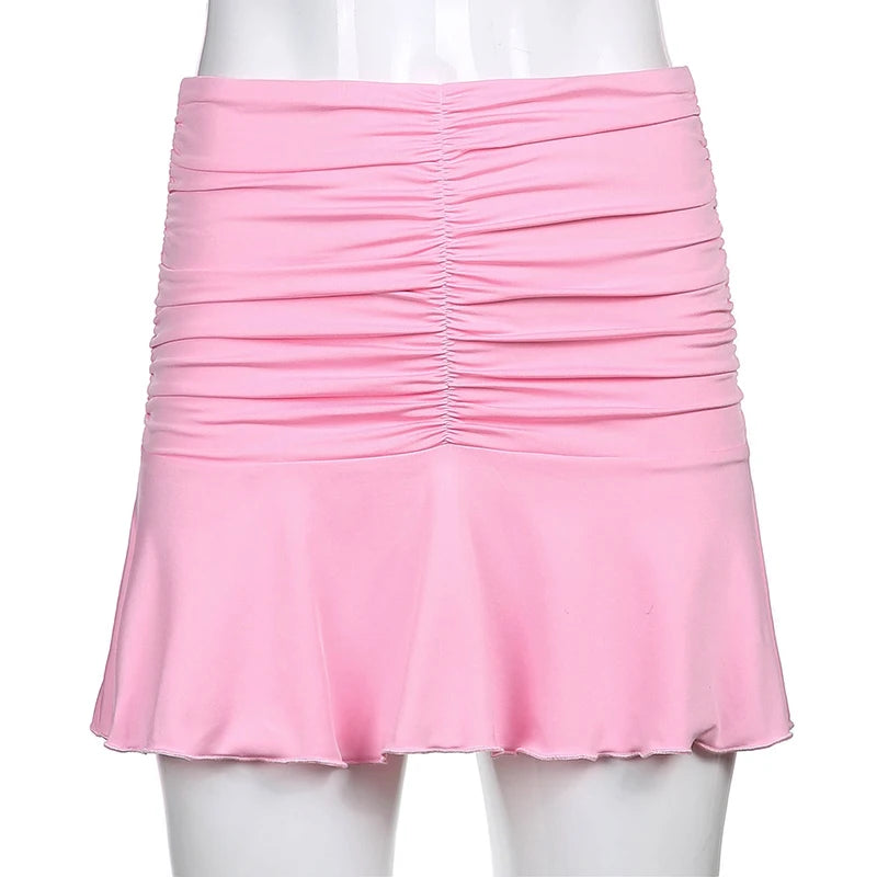 2022 Summer Ruched Skirts For Women White Y2K Mini Beachwear High Waist Casual Short Skirt Fashion Korean Style Pleated Skirt